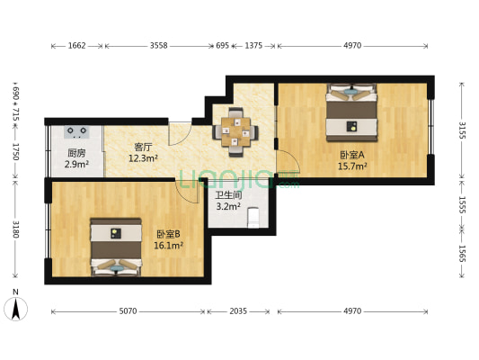 天庭商务公寓 2室1厅1卫 66平方