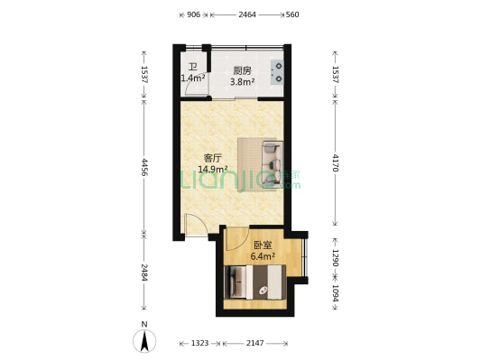 华海公寓 1室1厅1卫 34平方