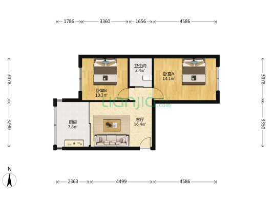 红星小区 2室1厅1卫 65平方