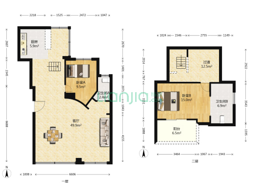 水木清华 2室1厅2卫 114平方