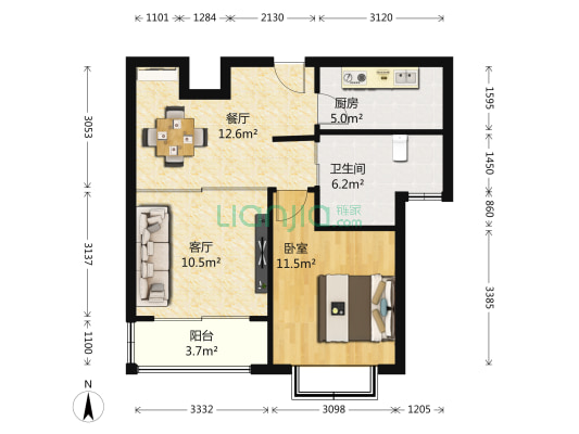 沁春园三村 1室2厅1卫 61平方