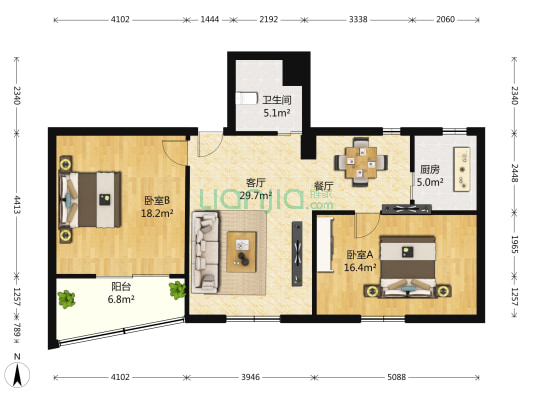 彩霞公寓 2室1厅1卫 108平方