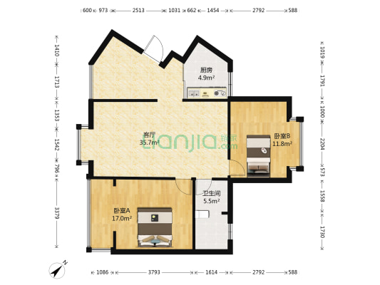 滇池泊屋 2室1厅1卫 88平方