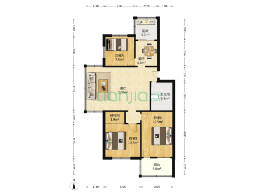 下吕浦七区孔雀组团 3室2厅1卫 94平方