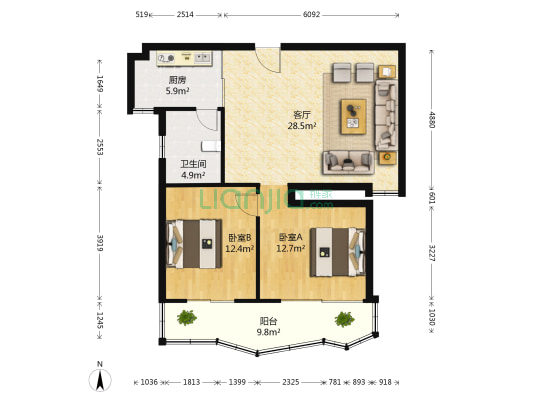 紫阳名邸 2室1厅1卫 94平方