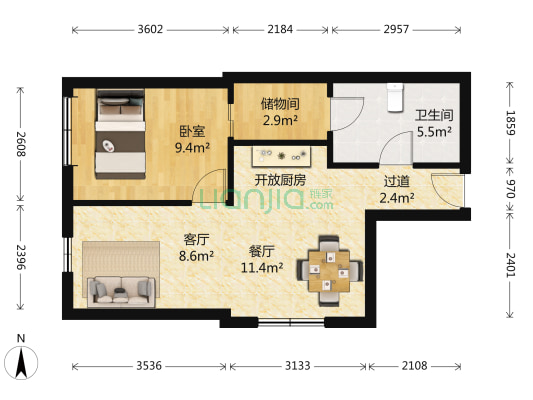 汇金大厦 1室2厅1卫 80平方