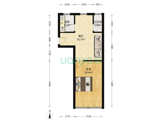 煤气宿舍 1室1厅1卫 44平方