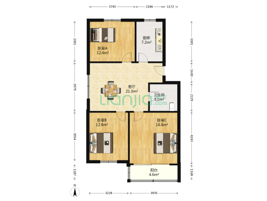 回澜南园 3室1厅1卫 93平方
