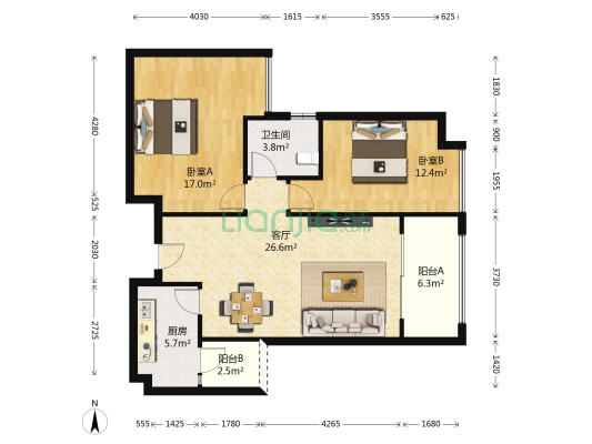 美城云庭 2室1厅1卫 94平方