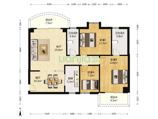 海岸明珠花园 3室2厅2卫 116平方