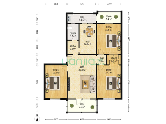 建行宿舍(红旗大街) 3室2厅1卫 134平方