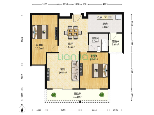 锡通花苑 2室2厅1卫 116平方