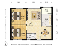 双轻轨两房 户型方正 精装 拎包入住-重庆财信园户型图