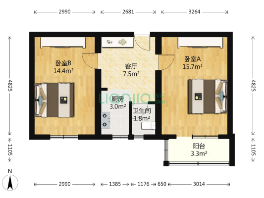 垡头北里 2室1厅1卫 60平方