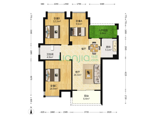 贵安新天地贵荣苑 3室1厅1卫 98平方