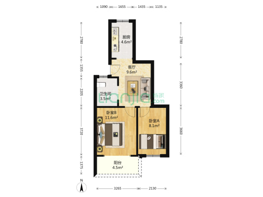 庆盛园 2室1厅1卫 55平方