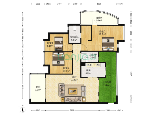 万科四季花城金桂苑 3室1厅2卫 112平方