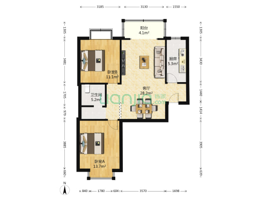 新城阳光 2室1厅1卫 95平方
