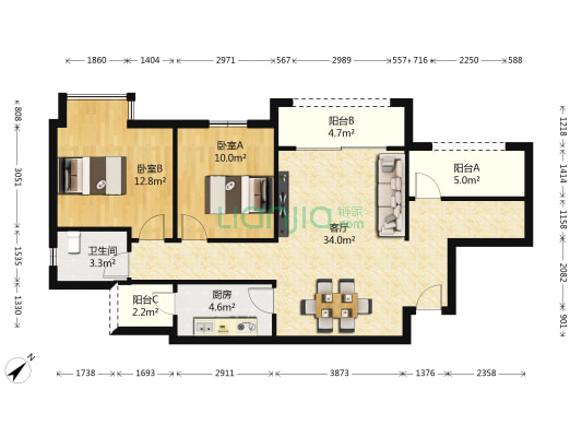 金科世界城(长寿) 2室1厅1卫 84平方