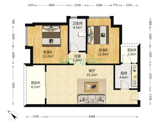 富力泉天下 2室1厅1卫 88平方