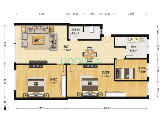 正因南街西二巷7号 3室1厅1卫 116平方