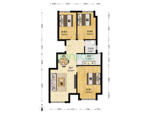 荣盛香缇澜山二期 3室1厅1卫 89平方