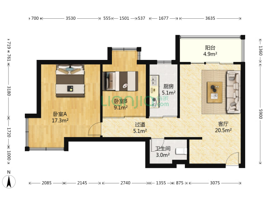 四季花城（莱山） 2室1厅1卫 78平方
