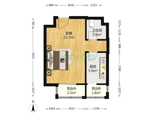 瀛海家园瑞园E区 1室0厅1卫 48平方