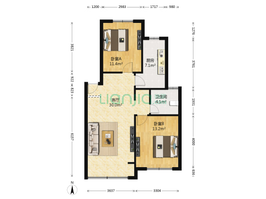 金江家园 2室1厅1卫 84平方