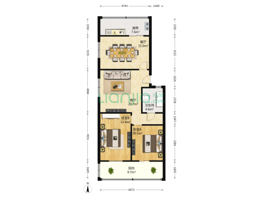 友谊集团家属院 2室2厅1卫 90平方