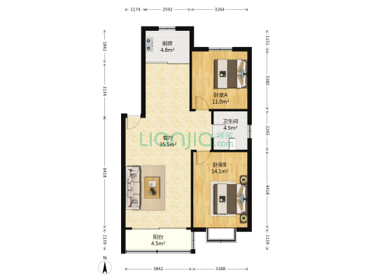 新元路20号 2室1厅1卫 93平方