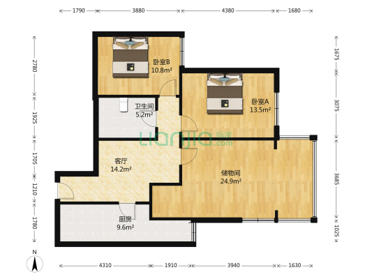 天通苑东一区 2室1厅1卫 107平方