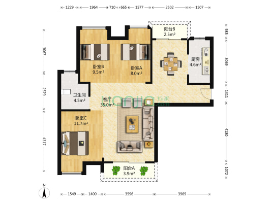 北大资源山水年华二期 3室1厅1卫 107平方