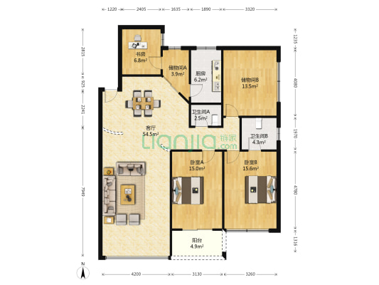 黄金堡公寓 3室1厅2卫 151平方