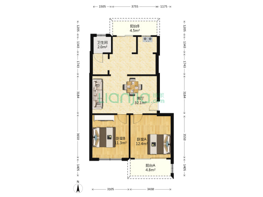 银杏路5号 2室1厅1卫 76平方