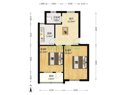 蔡张二路20号 2室1厅1卫 67平方