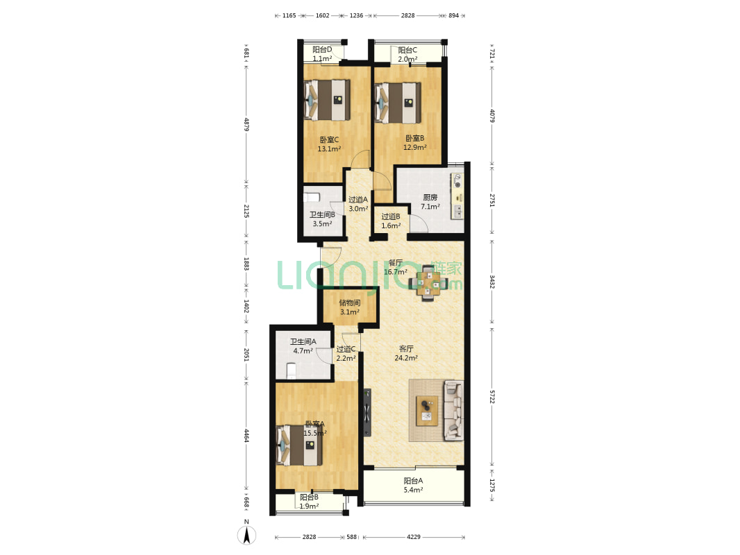 熙府桃园 3室2厅 155.2平米