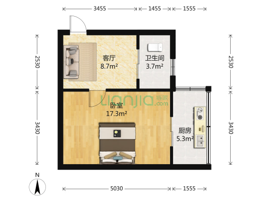 春晖里(南开区) 1室1厅1卫 43平方