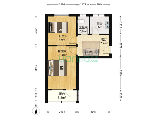 新郑路169号院 2室1厅1卫 51平方