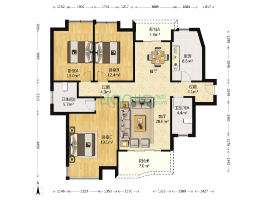 宝安中海 3室1厅2卫 137平方