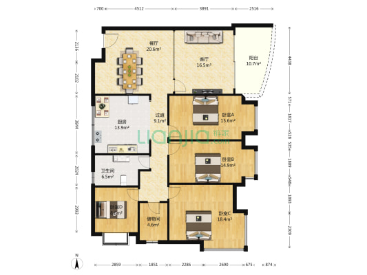 嘉信华庭 4室2厅1卫 185平方