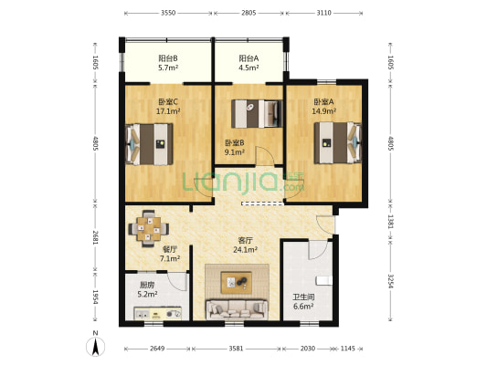 凤凰路17号 3室2厅1卫 102平方