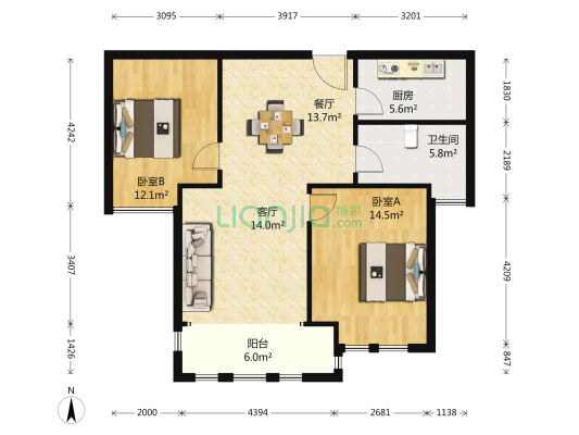 尼德兰花园(一期) 2室2厅1卫 96平方