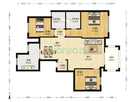 梵石花园 3室2厅2卫 136平方