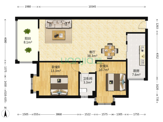 御景湾 2室1厅1卫 86平方