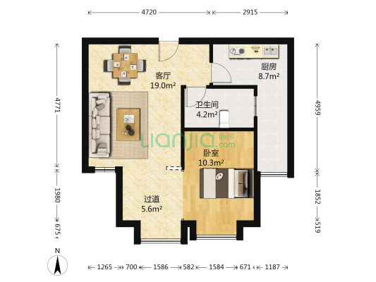 长发虹桥公寓 1室1厅1卫 64平方