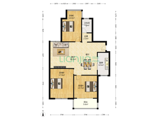 香苑东园 3室1厅1卫 139平方