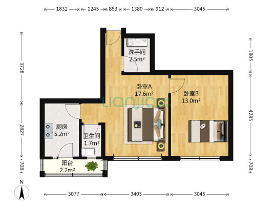 桂林路小区 2室0厅2卫 63平方