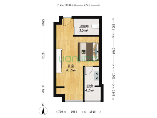 北京青年城 1室0厅1卫 40平方