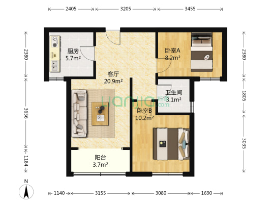 潞水华苑 2室1厅1卫 79平方